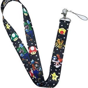 Mario Luigi Bowser Mushroom Stars Lanyard keychain holder ID Badge Holder